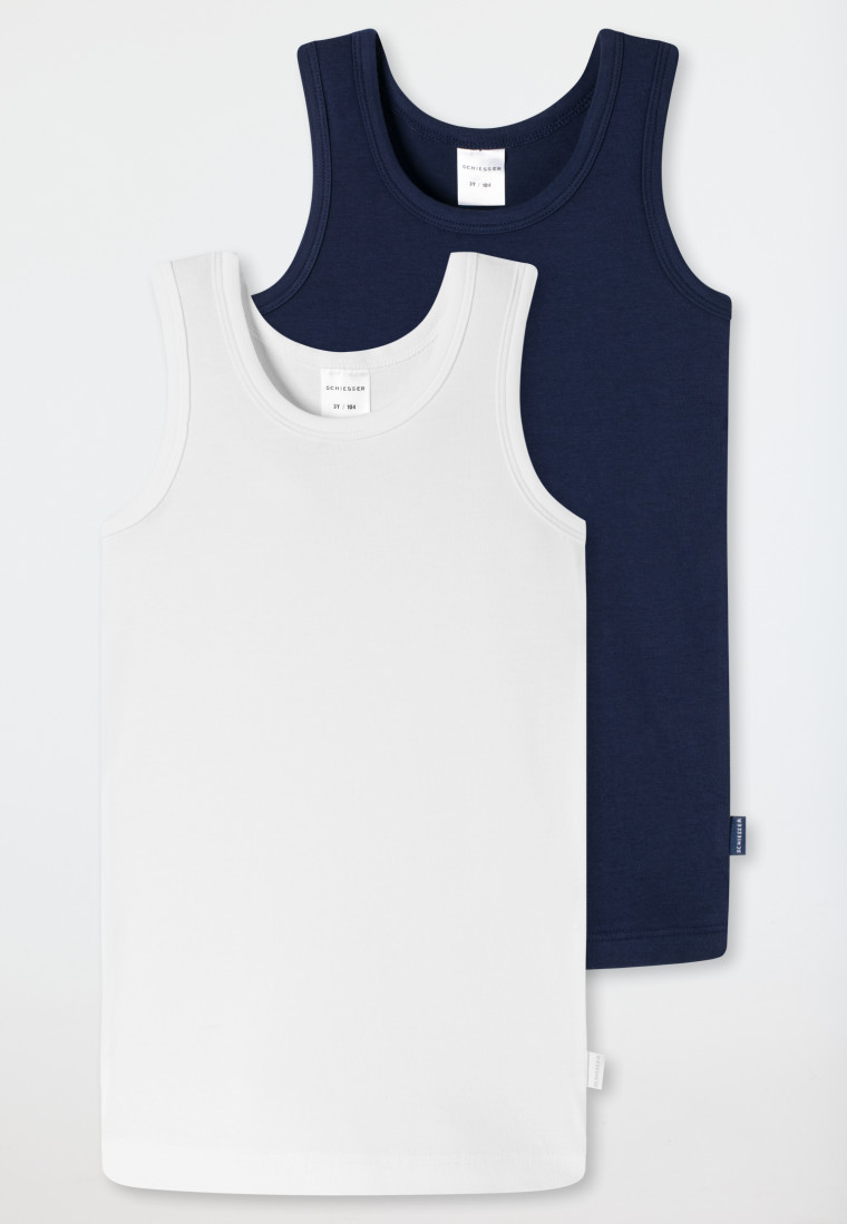 Onderhemden 2-pack wit/donkerblauw - 95/5