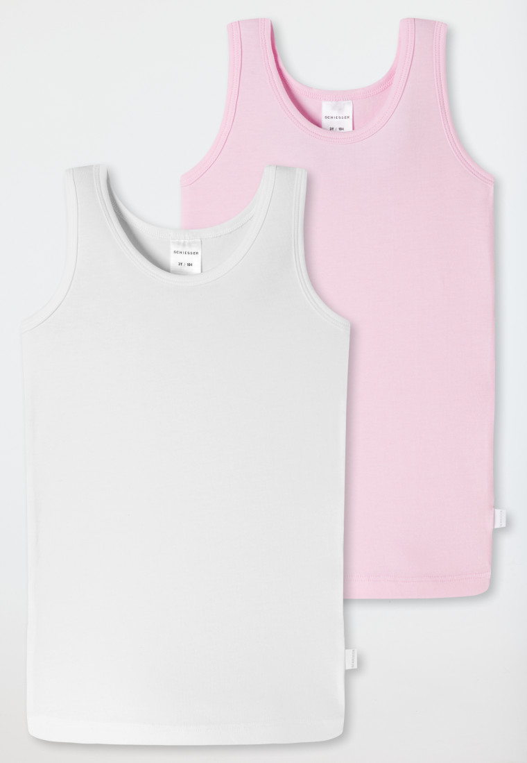 SCHIESSER Mädchen 4-Pack Unterhemden ärmellos bedruckt Bicycle rosa Baumwolle 