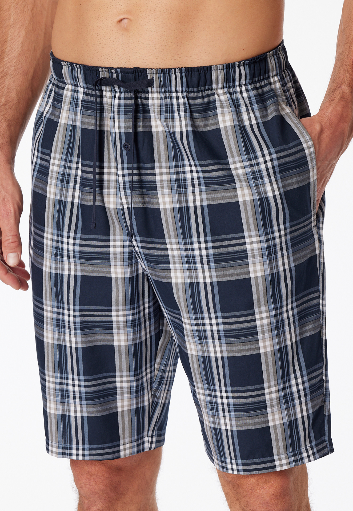 Long woven boxers blue and white check - Mix & Relax | SCHIESSER