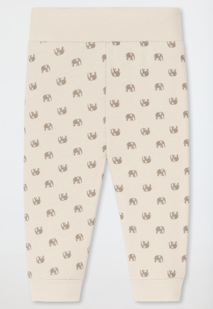 Baby set 2-piece fine rib short-sleeved bodysuit pants elephants cream - Natural Love