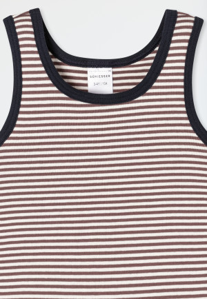 Maillot de corps à double côtes avec rayures chocolat - Double Rib