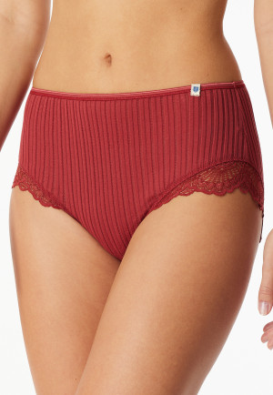 Midi Slip Feinripp Nadelzug Spitze dunkelrot - Revival Marie