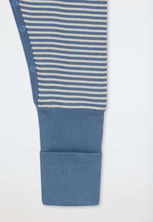 Babyanzug Feinripp langarm Vario-Fuß Ringel jeansblau - Natural Love