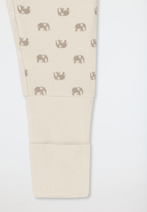 Babyanzug unisex Feinripp langarm Vario-Fuß Elefanten creme - Natural Love