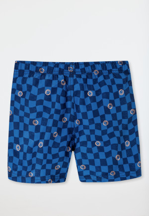 Zwemshorts geweven stof SPF40+ ruitjes smiley indigo - Aqua