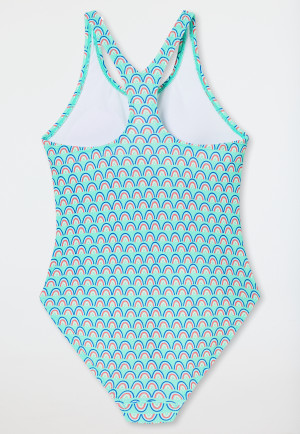 Badpak gebreide stof SPF40+ schoolsport regenbogen blauwgroen - Aqua