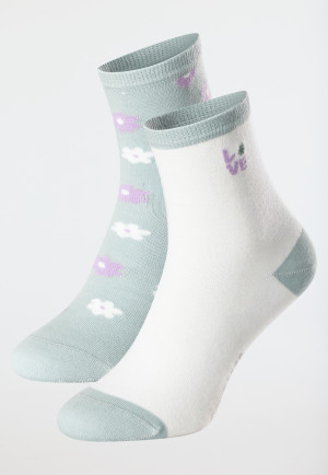 Women's Socks, 2-pack, Floral, Green/Cream - fashion