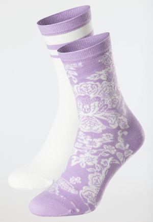 Women's Socks, 2-pack, Floral Stripes, purple/cream - fashion