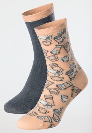 Women's Socks, 2-pack, Coffee, Dark Gray/Beige - fashion
