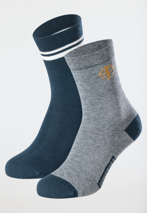 Chaussettes pour homme, lot de 2, bleu/gris rayé - « Fashion »