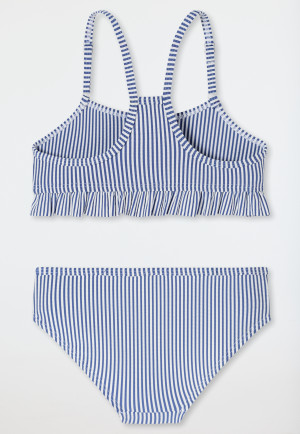 Bikiniset seersucker strepen ruches donkerblauw - aqua