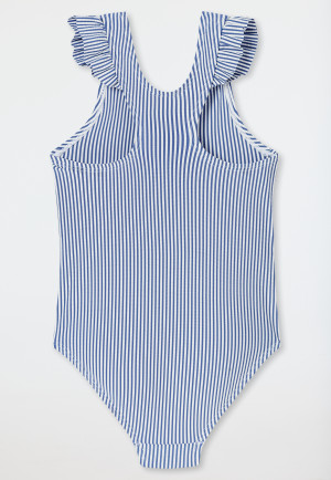 Badpak seersucker strepen ruches donkerblauw - aqua