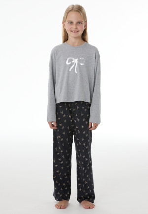 Lange pyjama met strik, grijs gemêleerd - Nightwear