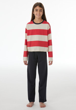 Lange pyjama met streepjes, vivid red - Nightwear