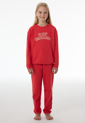 Lange pyjama van sweatshirtstof met manchetten, levendig rood - Nightwear