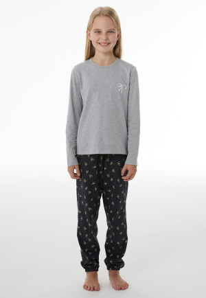 Lange pyjama met manchetten en strikjes, grijs gemêleerd - Nightwear