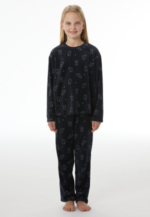 Lange pyjama van velours met hondenmotief, navy - Nightwear