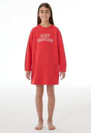 Nachthemd met lange mouwen, van sweatshirtstof, met manchetten, levendig rood - Nightwear