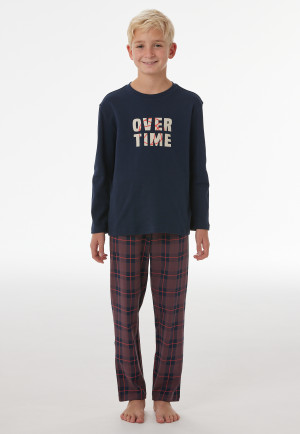 Pyjama long en interlock à carreaux bleu nuit - Nightwear
