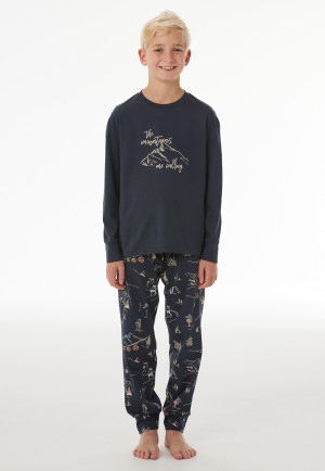 Pyjama long à poignets, bleu foncé - « Family »