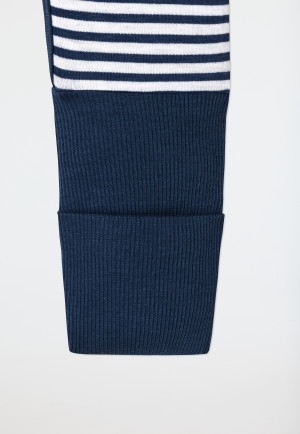 Babyanzug lang unisex Bambus Vario Knopfleiste Ringel dunkelblau - Bamboo