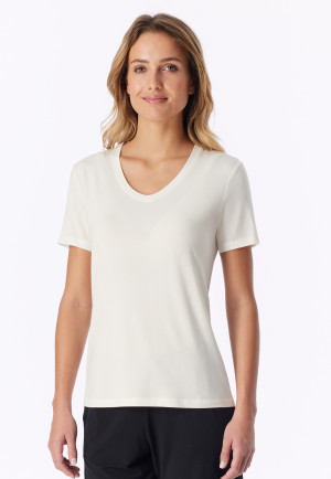 Shirt kurzarm V-Ausschnitt naturweiß - Mix+Relax