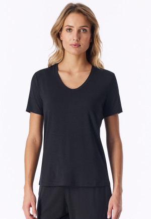 Shirt kurzarm V-Ausschnitt schwarz - Mix+Relax