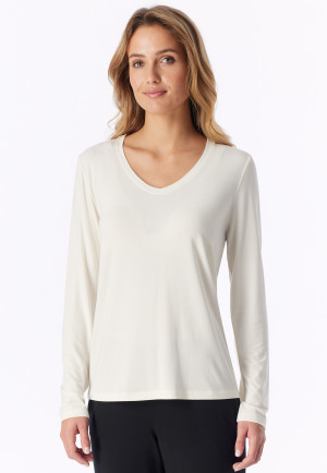 Shirt langarm V-Ausschnitt naturweiß - Mix+Relax