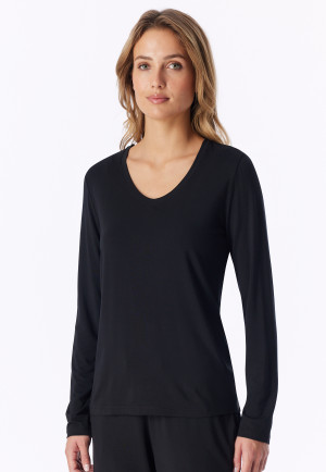 Shirt langarm V-Ausschnitt schwarz - Mix+Relax