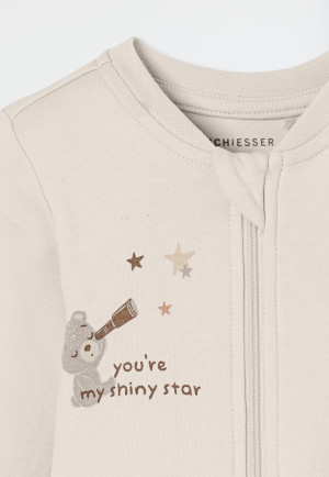 Strampler lang mit Fuß Teddybär beige-meliert - Baby