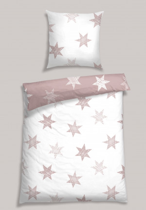 Set di biancheria da letto reversibile composto da 2 pezzi in fine qualità castoro, con motivo stellato, di colore rosa scuro - SCHIESSER HOME