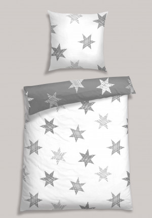 Set di biancheria da letto reversibile composto da 2 pezzi in fine castoro, con motivo stellato, di colore grigio chiaro - SCHIESSER HOME