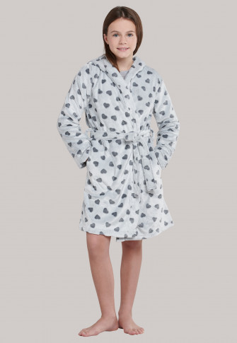 Bathrobe with hood plush hearts light gray - Pyjama Party