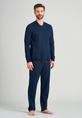 Lang huispak met boordjes en gestreept nachtblauw - Warming Nightwear
