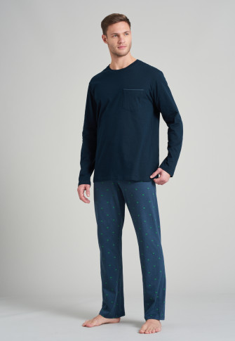Pyjama long rayures bonnet bleu jean - Série Fashion Nightwear