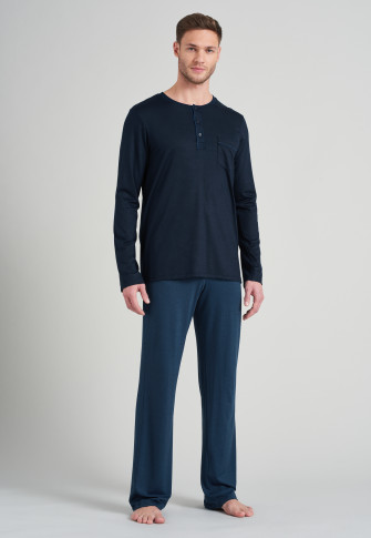 Pyjama lang Tencel pepita Serafino-kraag blauw  Selected! Premium