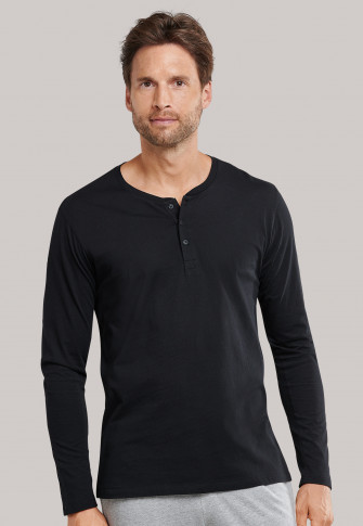 Shirt lange mouwen jersey knoopjespad zwart - Mix+Relax