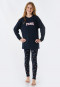 Pigiama lungo in cotone biologico con polsini  e scritta "Paris", blu notte - Teens Nightwear