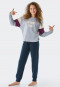 Pigiama lungo in Interlock di cotone biologico a righe con polsini, grigio screziato - Teens Nightwear