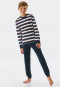 Pajamas long organic cotton stripes cuffs midnight blue - Teens Nightwear