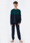 Pigiama lungo in cotone biologico a righe con polsini e scritta relax, verde scuro - Teens Nightwear