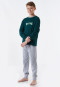 Pigiama lungo in Interlock di cotone biologico a righe con polsini e scritta relax, verde scuro - Teens Nightwear