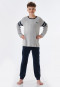 Schlafanzug lang Fleece Bündchen Streifen grau-meliert - Teens Nightwear
