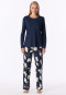 Schlafanzug lang Blumen deep sea blue - Comfort Nightwear
