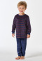 Schlafanzug lang Velour Bündchen Streifen dunkelblau - Boys World