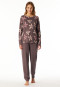 Schlafanzug lang Bündchen Blumen mauve - Comfort Nightwear