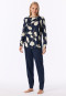 Long Pyjamas with Cuffs, Floral Print, Deep Sea Blue - Comfort Nightwear