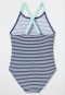 Swimsuit knitwear recycled SPF40+ stripes white&stripes - aqua
