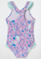 Swimsuit recycled knitwear SPF40+ marine animals ruffles berry - aqua