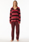 Pyjama lang velours gestreept wijnrood - Comfort Nightwear